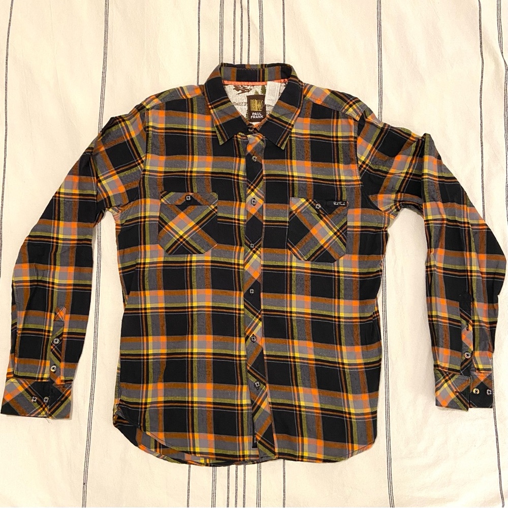 Black & Orange Paul Frank Flannel Shirt. Medium.